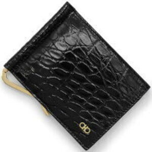 Salvatore Ferragamo Double Gancini Wallet Black Crocodile Leather NERO